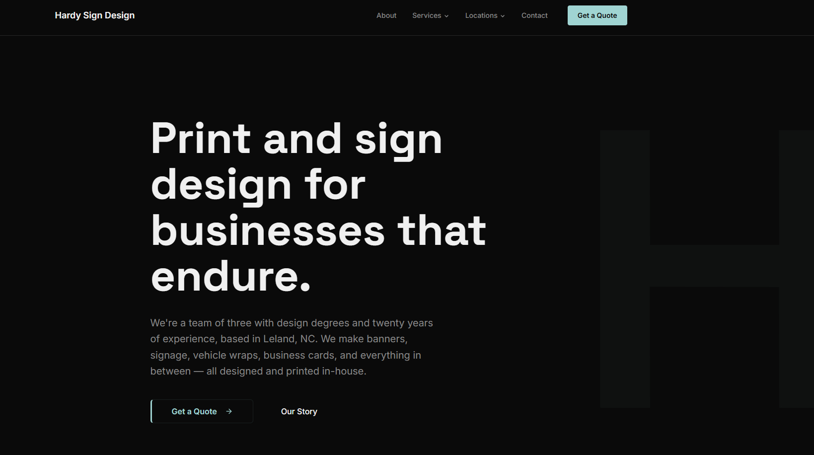Hardy Sign Design website screenshot